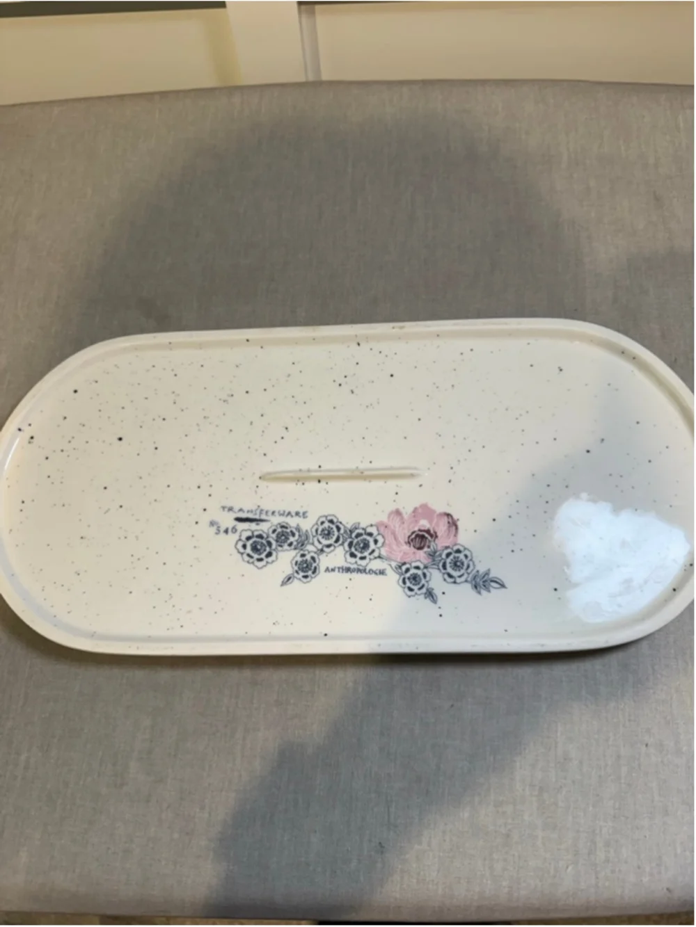 Anthropologie Say Cheese Floral Serveware Platter One Size White Pink